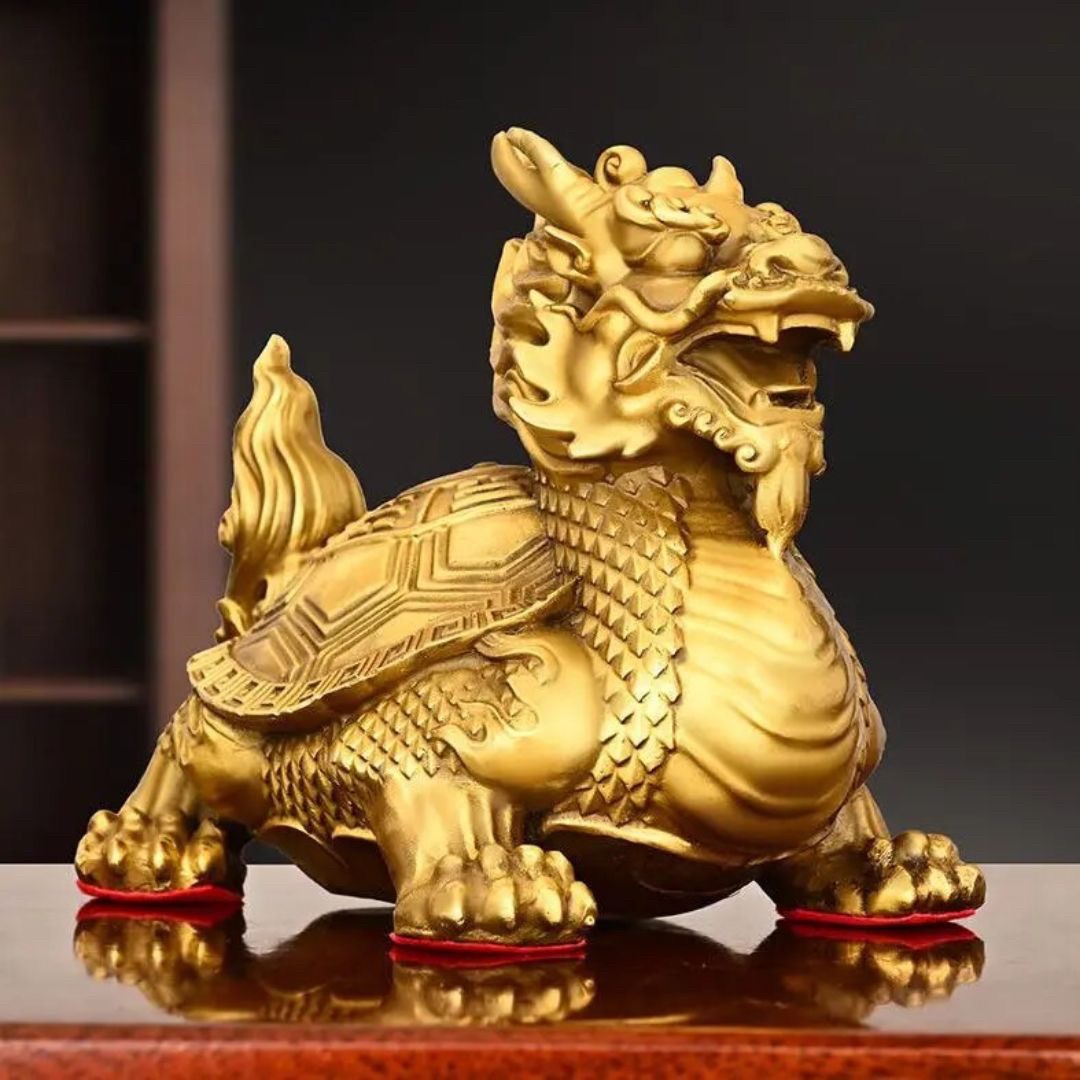 風水 インテリア | 開運龍亀ブロンズ置物 - 風水金運財産運