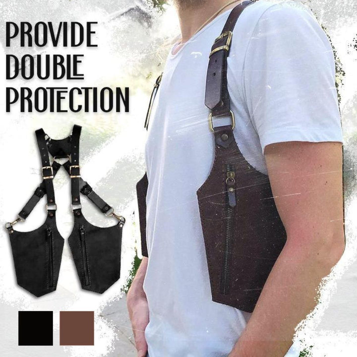 男性ファッション その他 | スチームパンク風ハーネスダブルショルダーバッグ（ブラック/ブラウン）