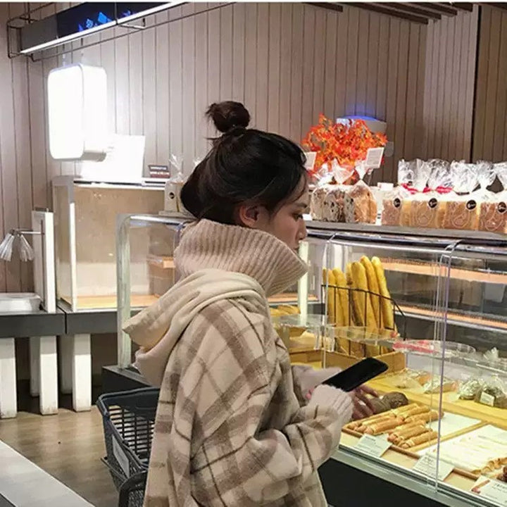 パーカー 女性 | ハイネック チェック柄 オーバーサイズパーカー