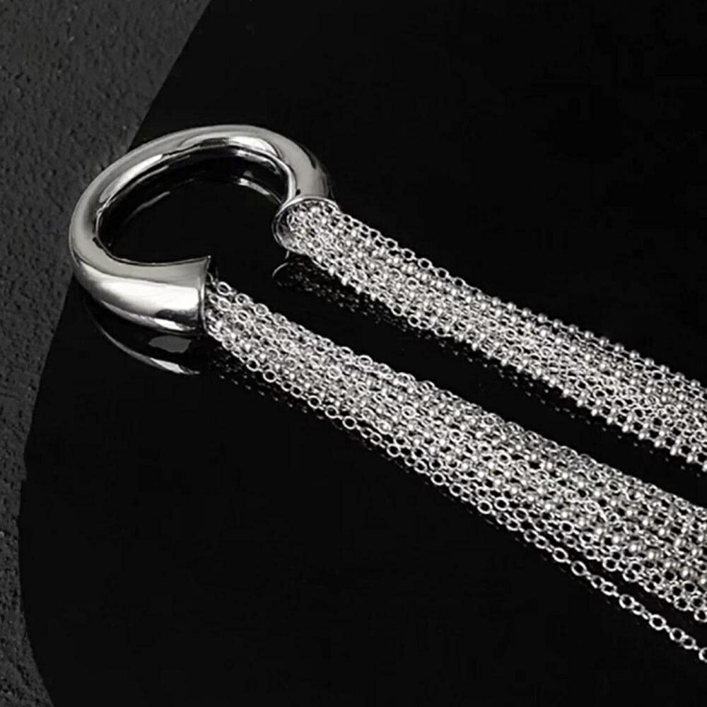 ヘアアクセサリー | シルバーロングチェーン髪留め：エスニック＆シンプルデザイン