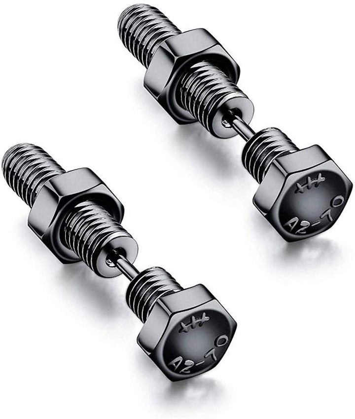 ピアス イヤーカフ | ブラック六角ナット スタッドピアス ユニセックス