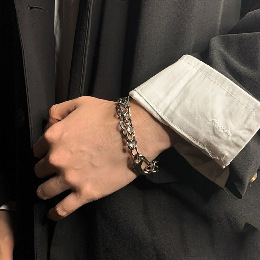 ブレスレット | クリップ式2連チェーンブレスレット 17cm【ユニセックス・HIPHOP】