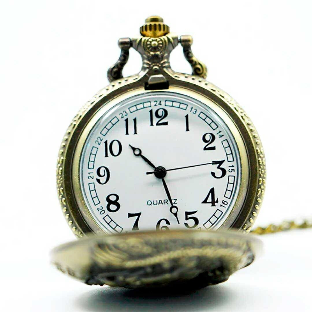 風水 時計 | アンティーク懐中時計 ユニセックス ブロンズチェーン付き