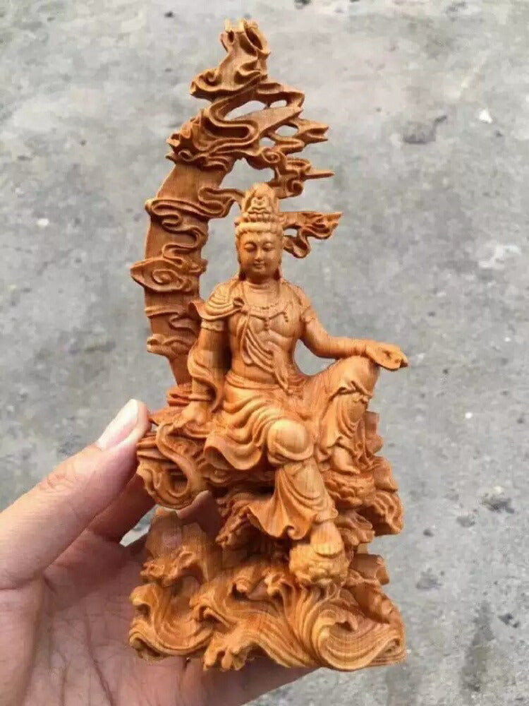 風水 インテリア | ツゲ木彫り観音像 置物 風水開運