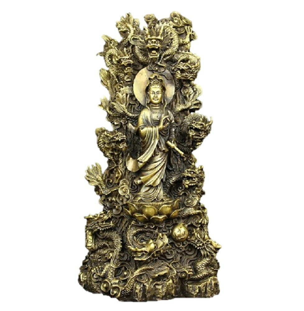 風水 インテリア | 特大九龍観音像 真鍮製 開運風水置物