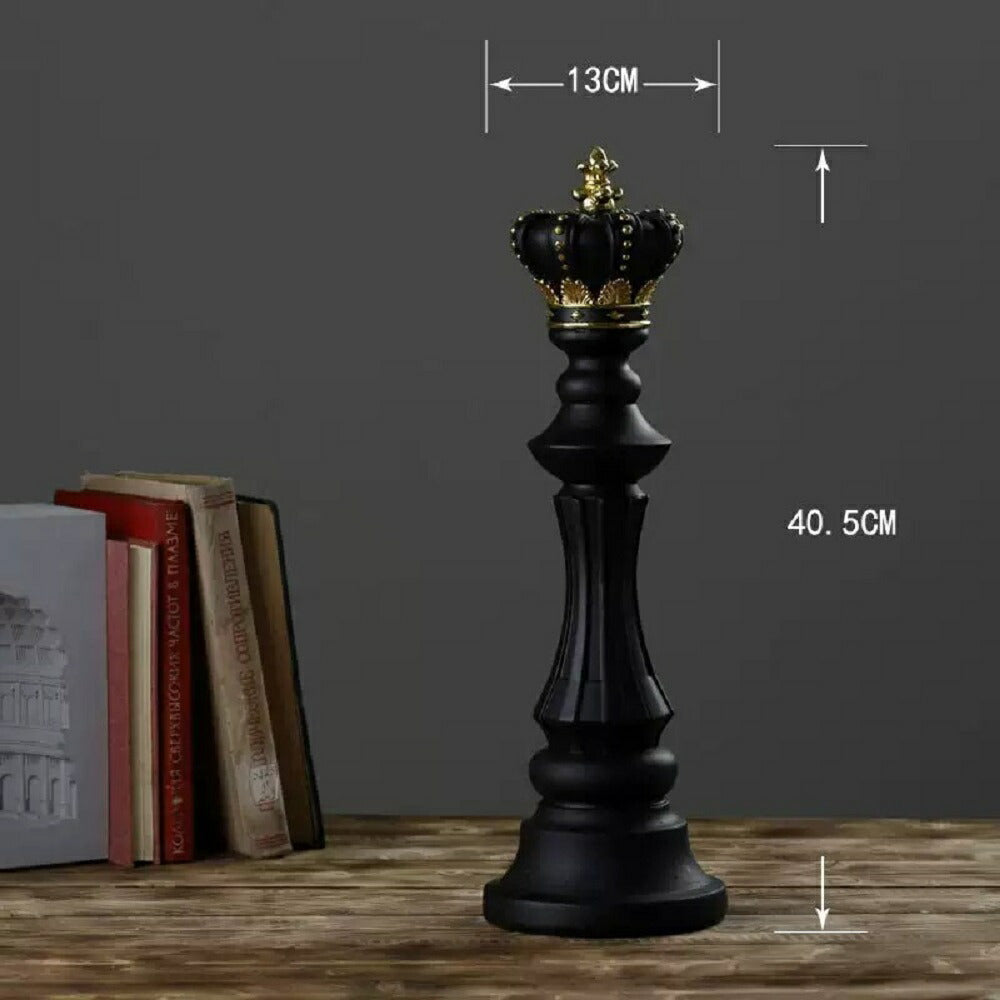 インテリア オブジェ | チェス駒 デザイン置物 - ナイト・キング・クイーン【ブラック/ホワイト】【アンティーク調仕上げ・微細な塗装ムラ等あり】
