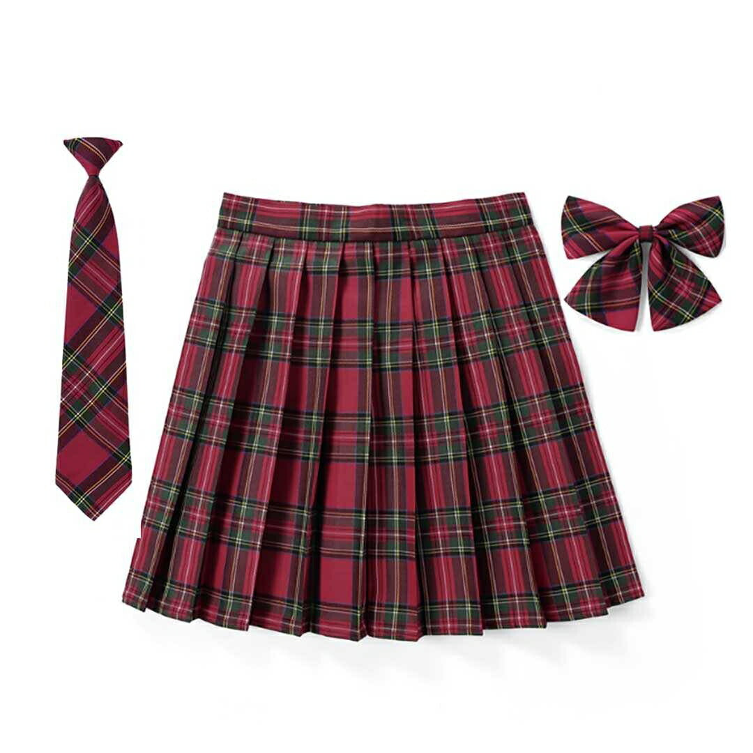 ボトムス 女性 | チェック柄スクールプリーツスカート - 選べる16色、43cm