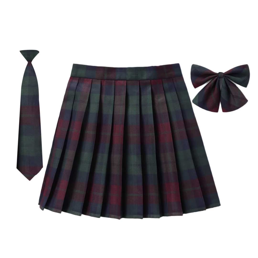 ボトムス 女性 | チェック柄スクールプリーツスカート - 選べる16色、43cm