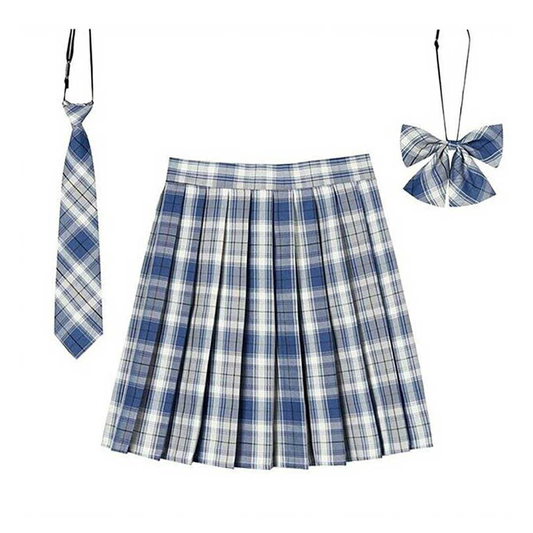 ボトムス 女性 | チェック柄スクールプリーツスカート - 選べる16色、43cm