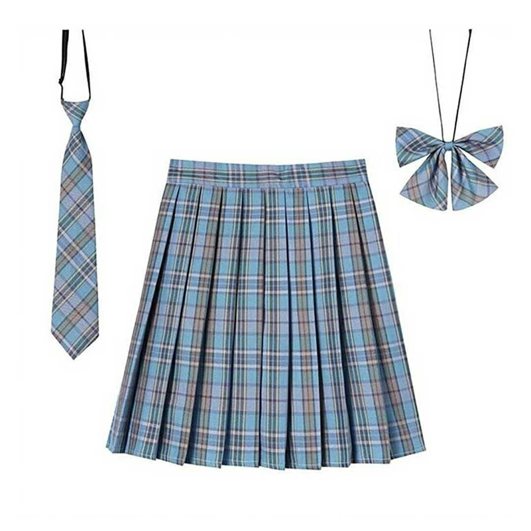 ボトムス 女性 | チェック柄スクールプリーツスカート - 選べる16色、43cm