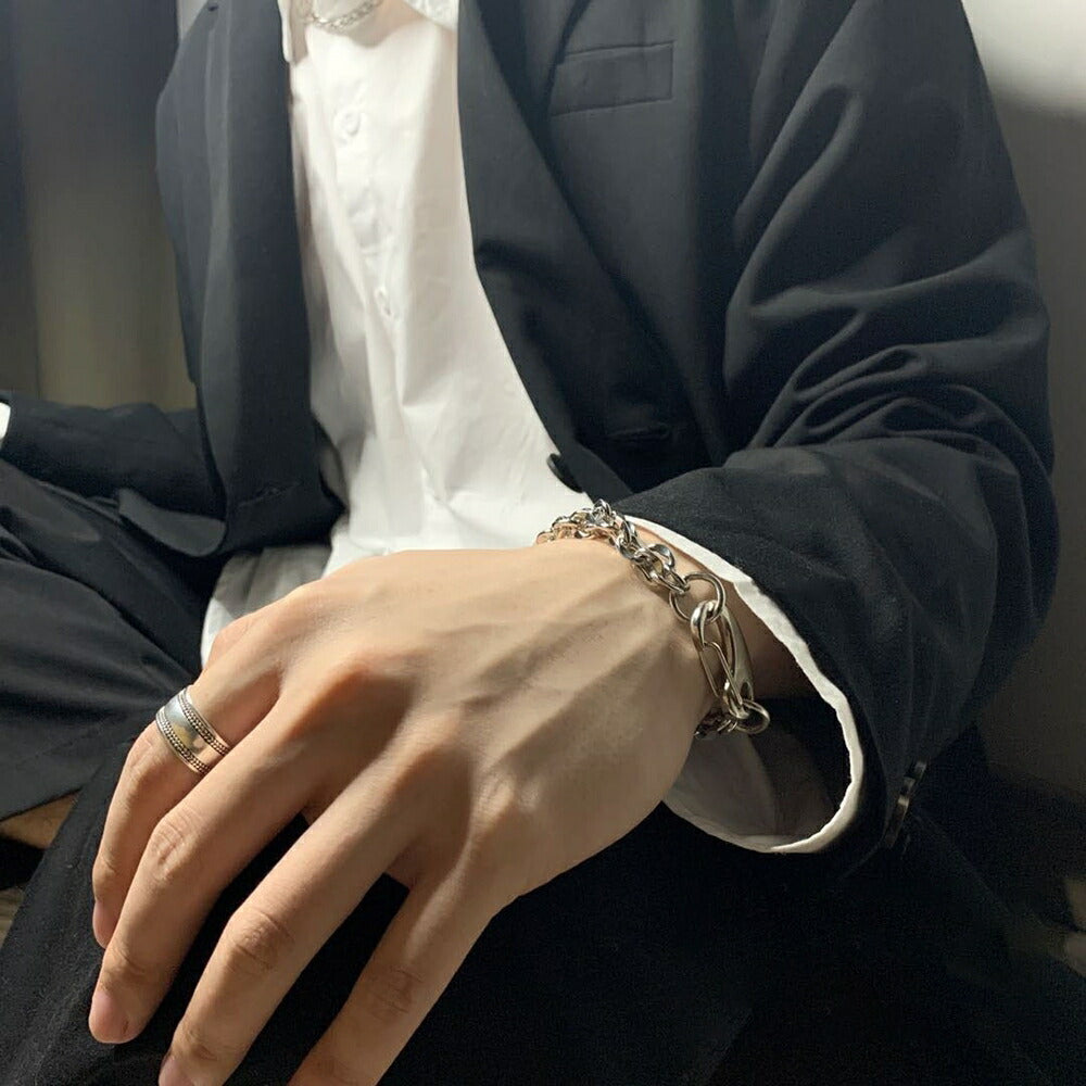 ブレスレット | クリップ式2連チェーンブレスレット 17cm【ユニセックス・HIPHOP】