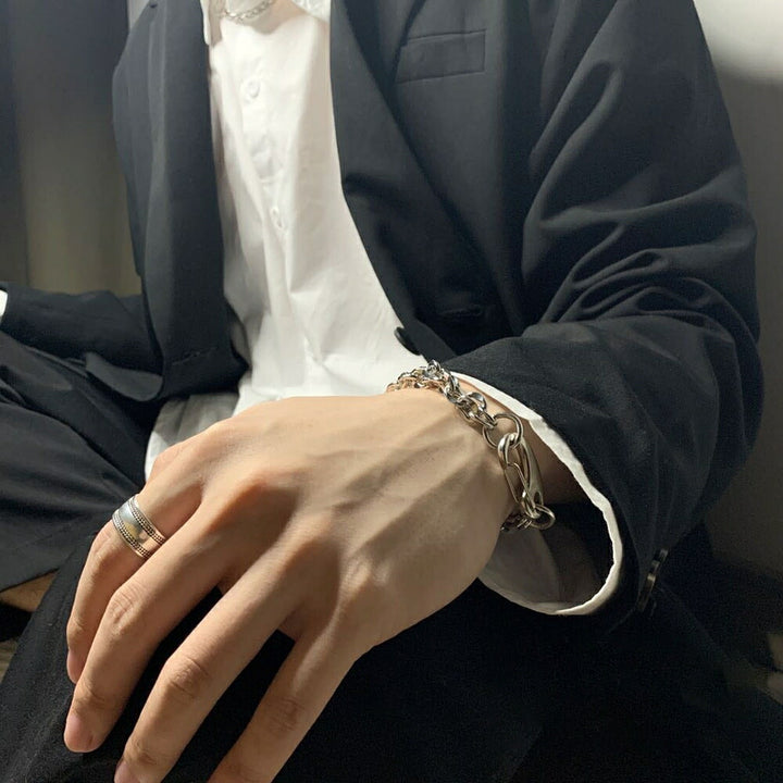 ブレスレット | クリップ式2連チェーンブレスレット 17cm【ユニセックス・HIPHOP】