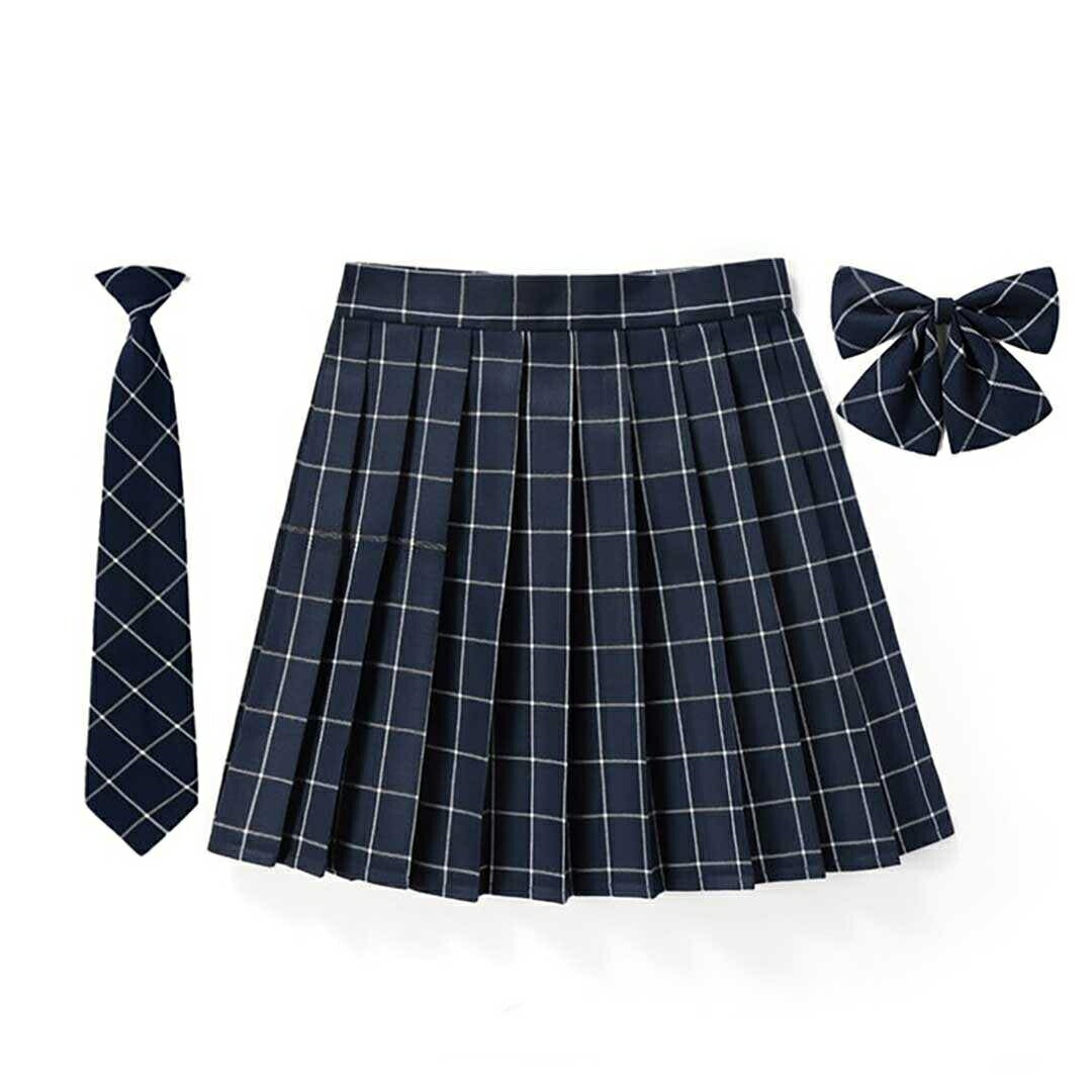 ボトムス 女性 | チェック柄スクールプリーツスカート - 選べる16色、43cm