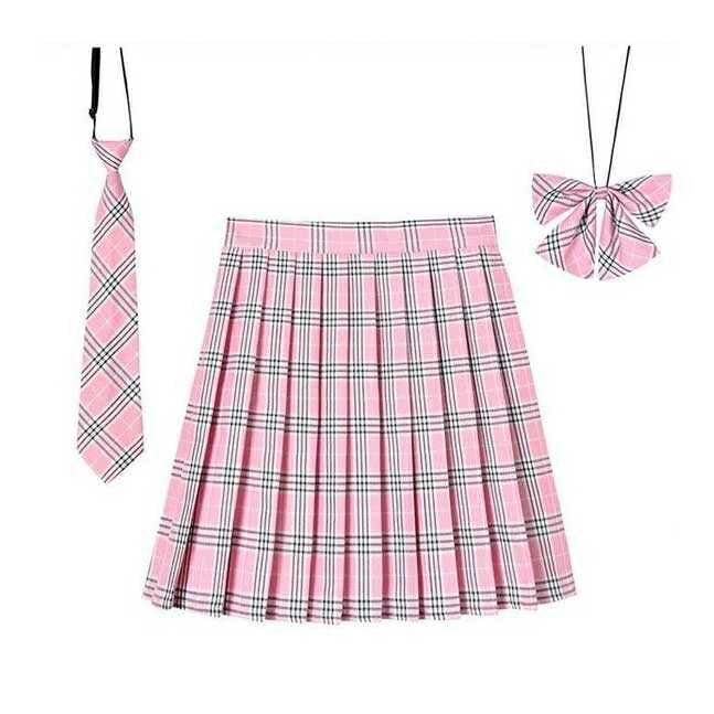 ボトムス 女性 | チェック柄スクールプリーツスカート - 選べる16色、43cm