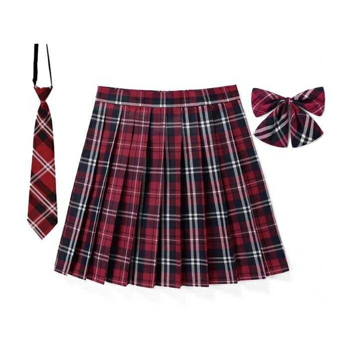 ボトムス 女性 | チェック柄スクールプリーツスカート - 選べる16色、43cm