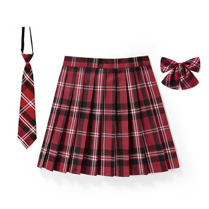 ボトムス 女性 | チェック柄スクールプリーツスカート - 選べる16色、43cm