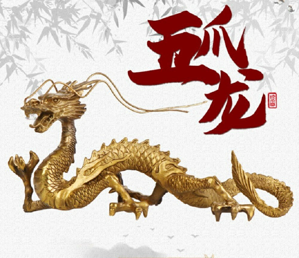 風水 インテリア | 開運クリスタル龍置物 - 真鍮製