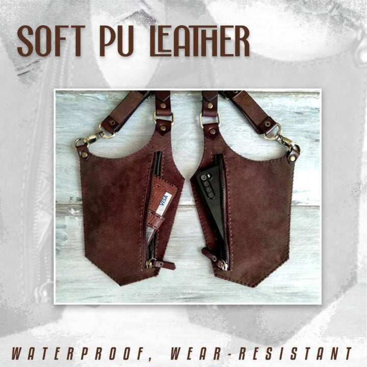 男性ファッション その他 | スチームパンク風ハーネスダブルショルダーバッグ（ブラック/ブラウン）