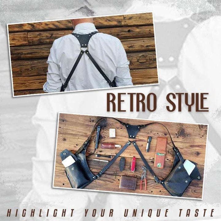 男性ファッション その他 | スチームパンク風ハーネスダブルショルダーバッグ（ブラック/ブラウン）