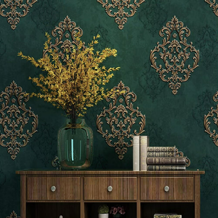 インテリア グッズ | グリーンダマスク柄壁紙シール 53cm×1000cm 3本セット DIY対応