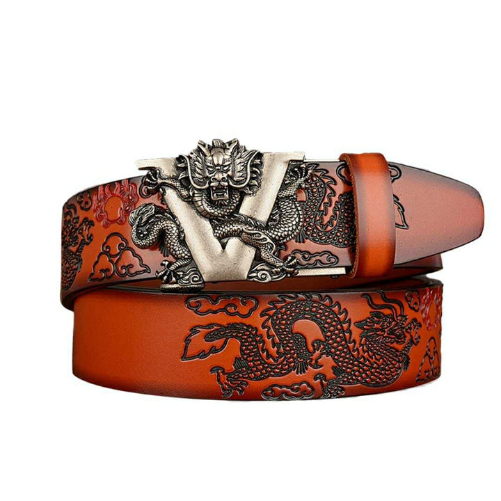 ベルト | ドラゴンデザイン スライド式メンズ革ベルト（無段階調整・選べるサイズ）