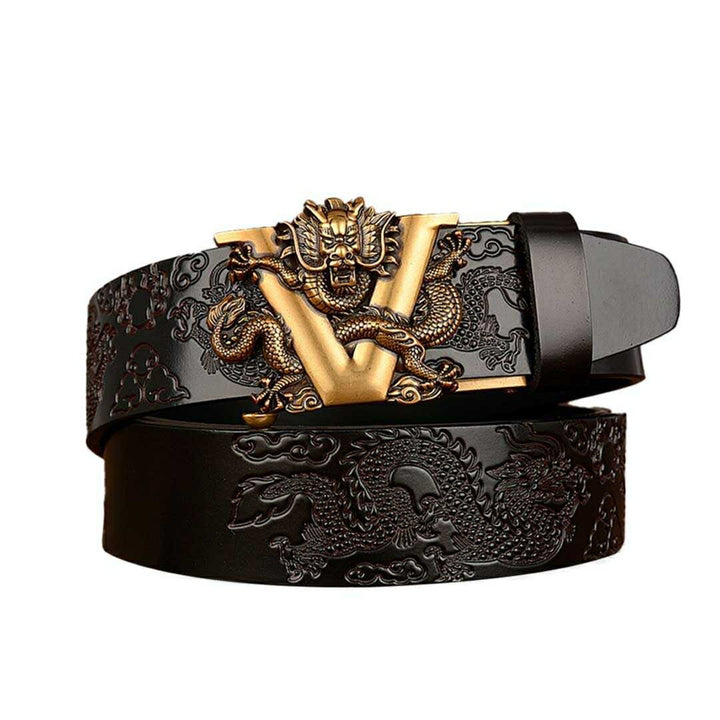 ベルト | ドラゴンデザイン スライド式メンズ革ベルト（無段階調整・選べるサイズ）