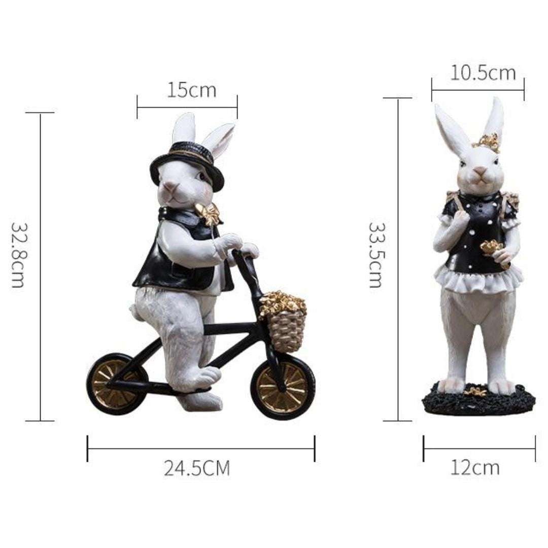 インテリア オブジェ | 紳士＆婦人ラビット自転車置物 - 干支うさぎシリーズ