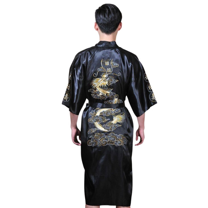 男性ファッション その他 | 龍刺繍サテンシルクバスローブ - 3色展開