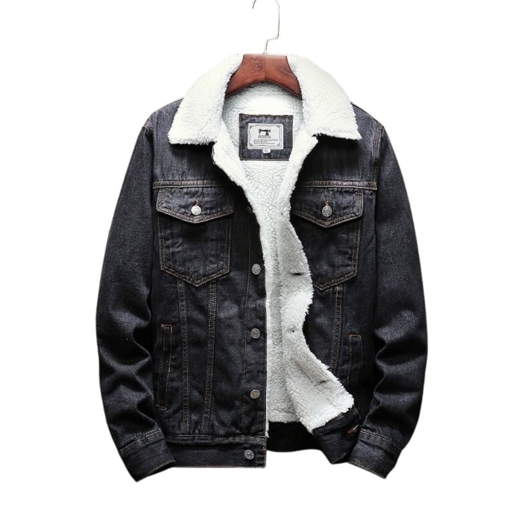 アウタージャケット 男性 | メンズ デニムジャケット 秋冬用 シンプル無地・暖かいウールフリース