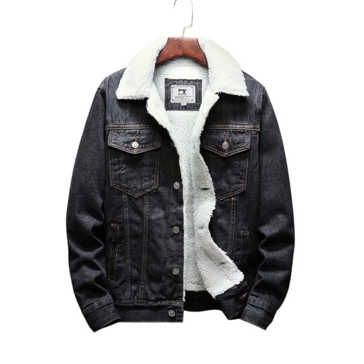 アウタージャケット 男性 | メンズ デニムジャケット 秋冬用 シンプル無地・暖かいウールフリース