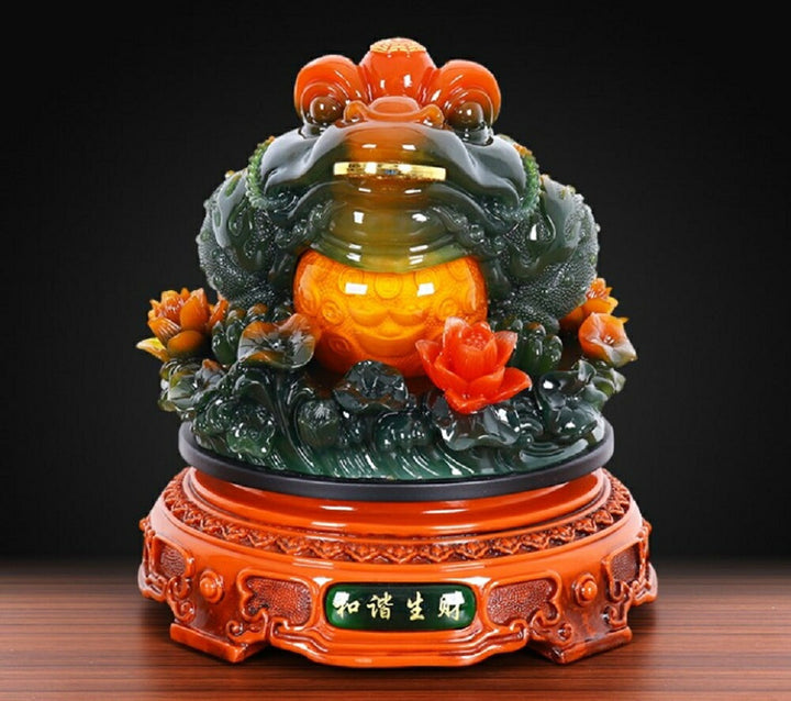 風水 インテリア | 蓮の花に座る特大風水カエル - 金運・商売繁盛・開店祝い