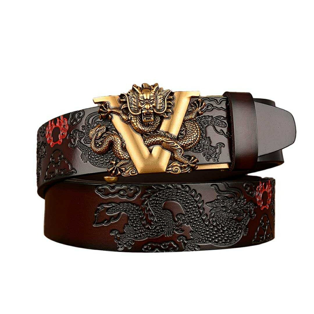 ベルト | ドラゴンデザイン スライド式メンズ革ベルト（無段階調整・選べるサイズ）