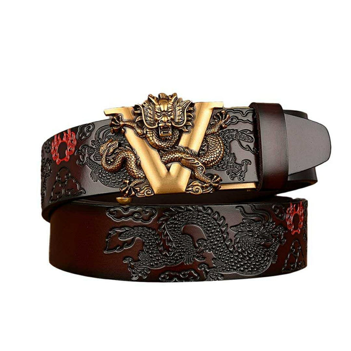 ベルト | ドラゴンデザイン スライド式メンズ革ベルト（無段階調整・選べるサイズ）
