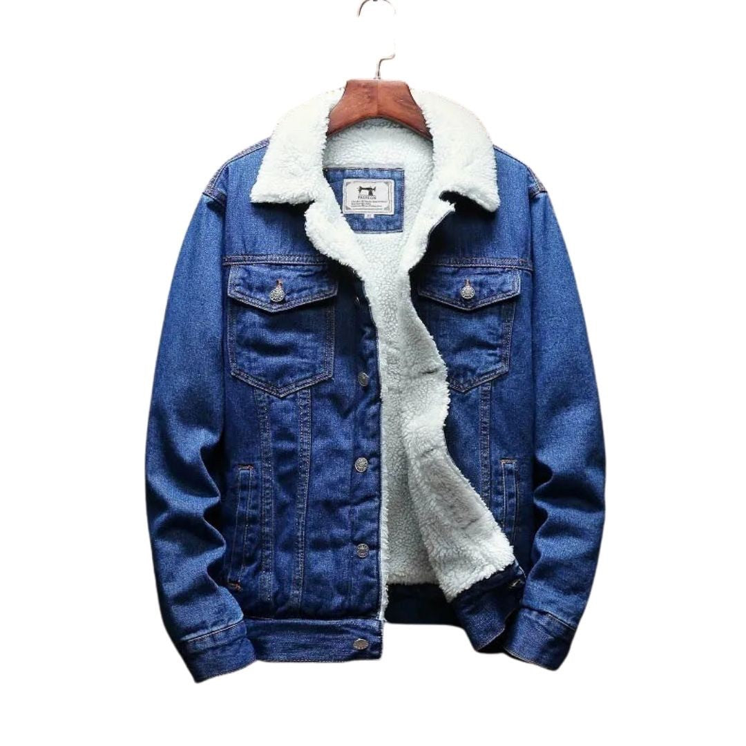 アウタージャケット 男性 | メンズ デニムジャケット 秋冬用 シンプル無地・暖かいウールフリース