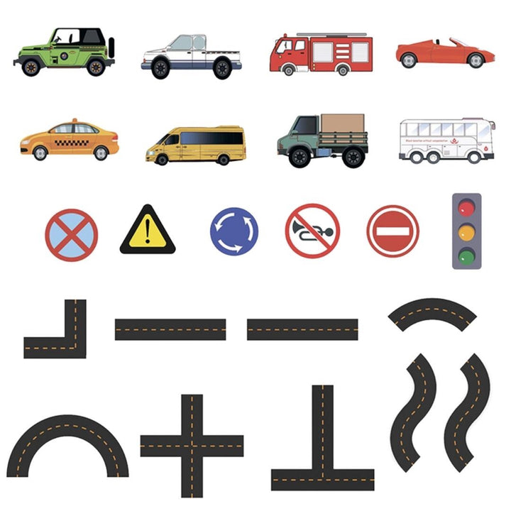 赤ちゃん用品 | お風呂用バスステッカー知育玩具セット - 乗り物＆道路デザイン