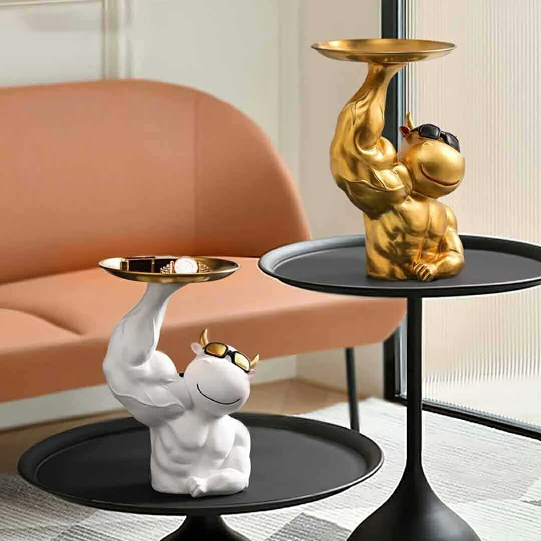 インテリア オブジェ | マッスル牛デザイン サイドテーブル 高さ26cm