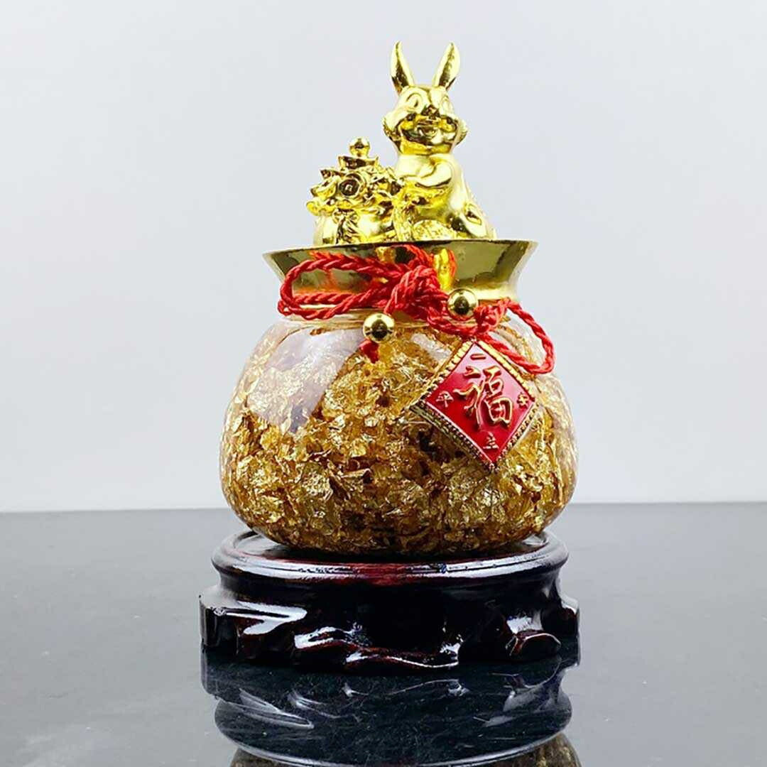 風水 インテリア | ゴールド兎干支置物・福を呼ぶ台座付きインテリア