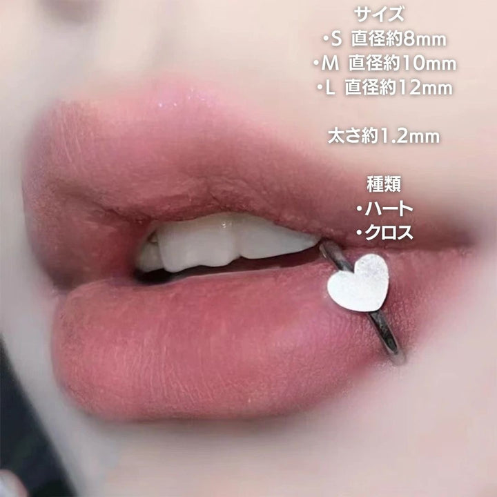 ピアス イヤーカフ | ハート&クロス リップピアス | 男女兼用 HIPHOPジュエリー