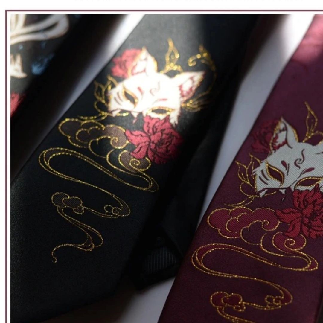 男性ファッション その他 | 黒狐・赤狐柄ネクタイ 和風デザイン for ビジネス・パーティー