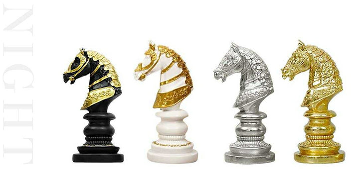 インテリア オブジェ | ナイト・キング・クイーン チェス駒デザイン オブジェ 【アンティーク調仕上げ・微細な塗装ムラ等あり】