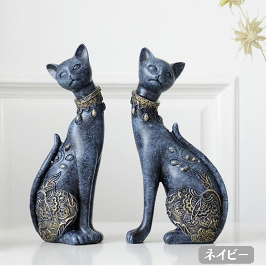 インテリア オブジェ | アラビアンキャット置物 2体セット 選べる3色