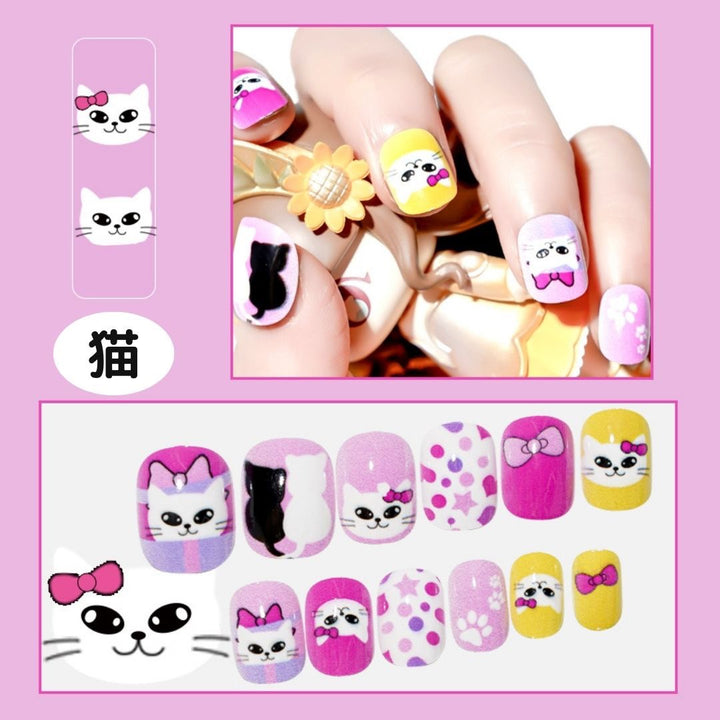 コスメティック | 子供用ネイルチップ 24個入り 猫＆フルーツデザイン