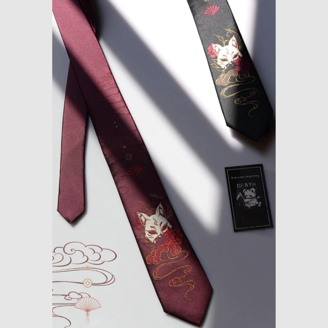 男性ファッション その他 | 黒狐・赤狐柄ネクタイ 和風デザイン for ビジネス・パーティー