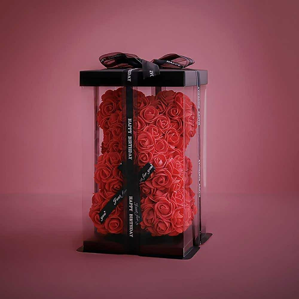 インテリア オブジェ | LEDライト付きプリザーブド薔薇テディベア - レッドorピンク