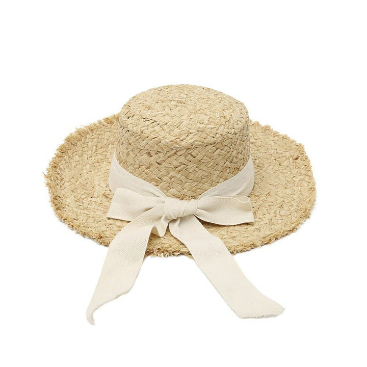 キャップ | アイボリーリボン付きフリンジ麦わら帽子 レディースフリーサイズ