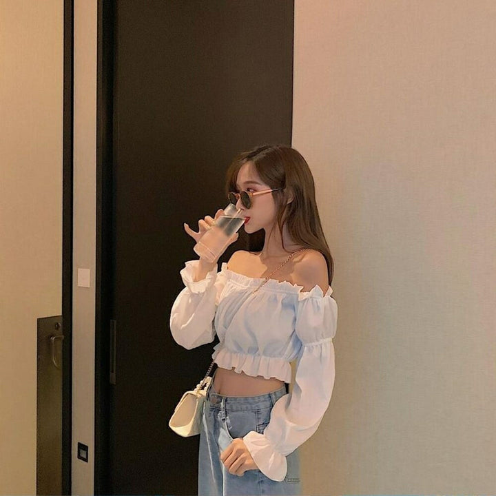 シャツ 女性 | ホワイトオフショルブラウス Mサイズ 春夏向け長袖