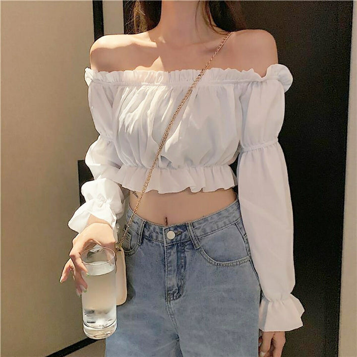 シャツ 女性 | ホワイトオフショルブラウス Mサイズ 春夏向け長袖