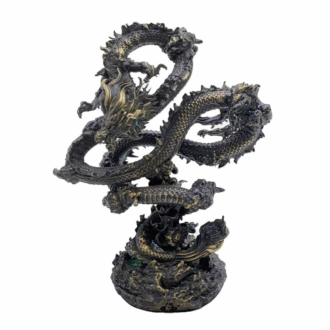 風水 インテリア | 黒龍風水 10cm金属置物 - 開運・金運向上ドラゴン