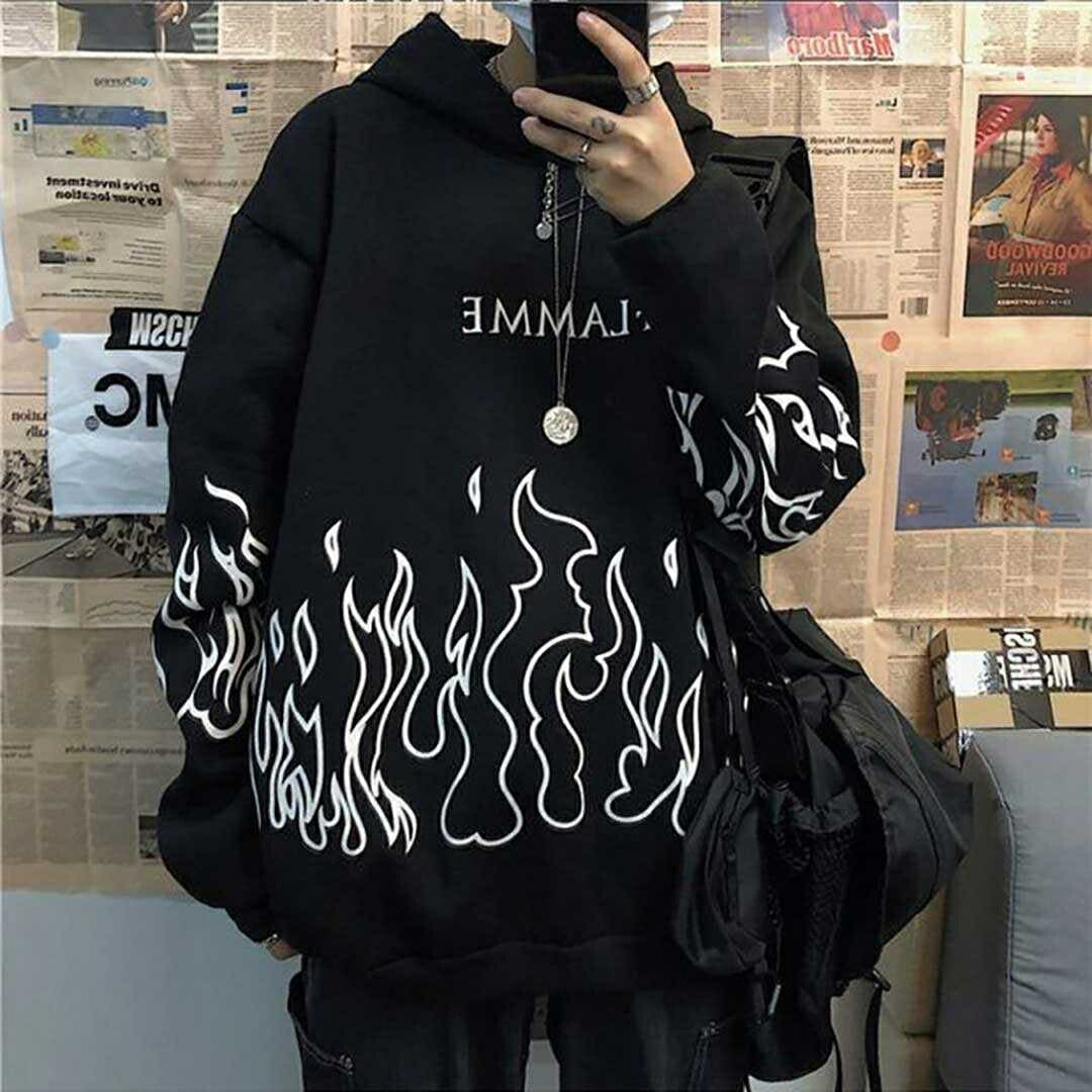 パーカー 男性 | 炎デザイン ビッグシルエットパーカー ユニセックス
