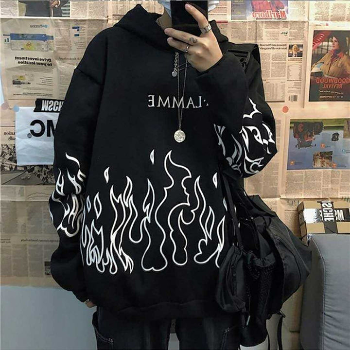 パーカー 男性 | 炎デザイン ビッグシルエットパーカー ユニセックス